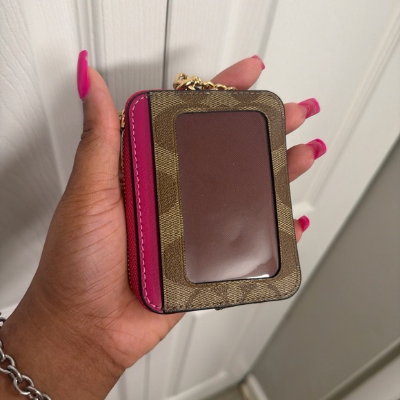 Coach Fuchsia and Tan Card Wallet - Picture 2 of 3